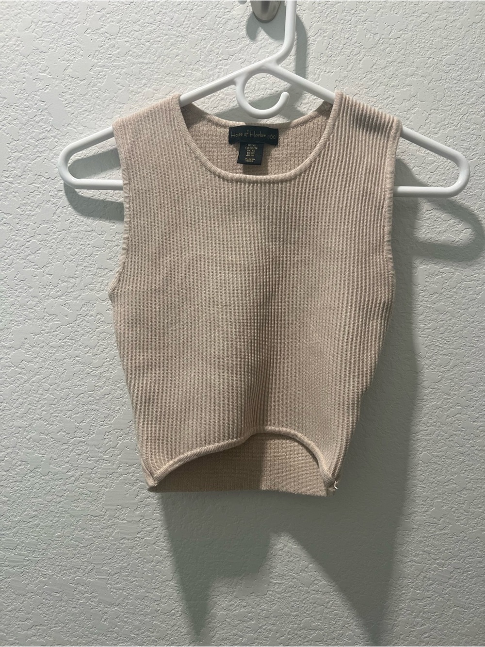 House of Harlow 1960 Ribbed Knit Crop Tank XS Beige Neutral